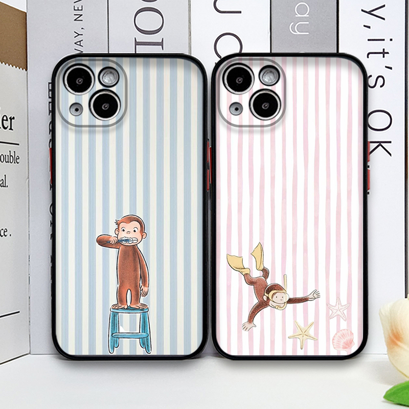 Phone Cases Y2K - Cartoon Striped Monkey Holding Cat Phone
